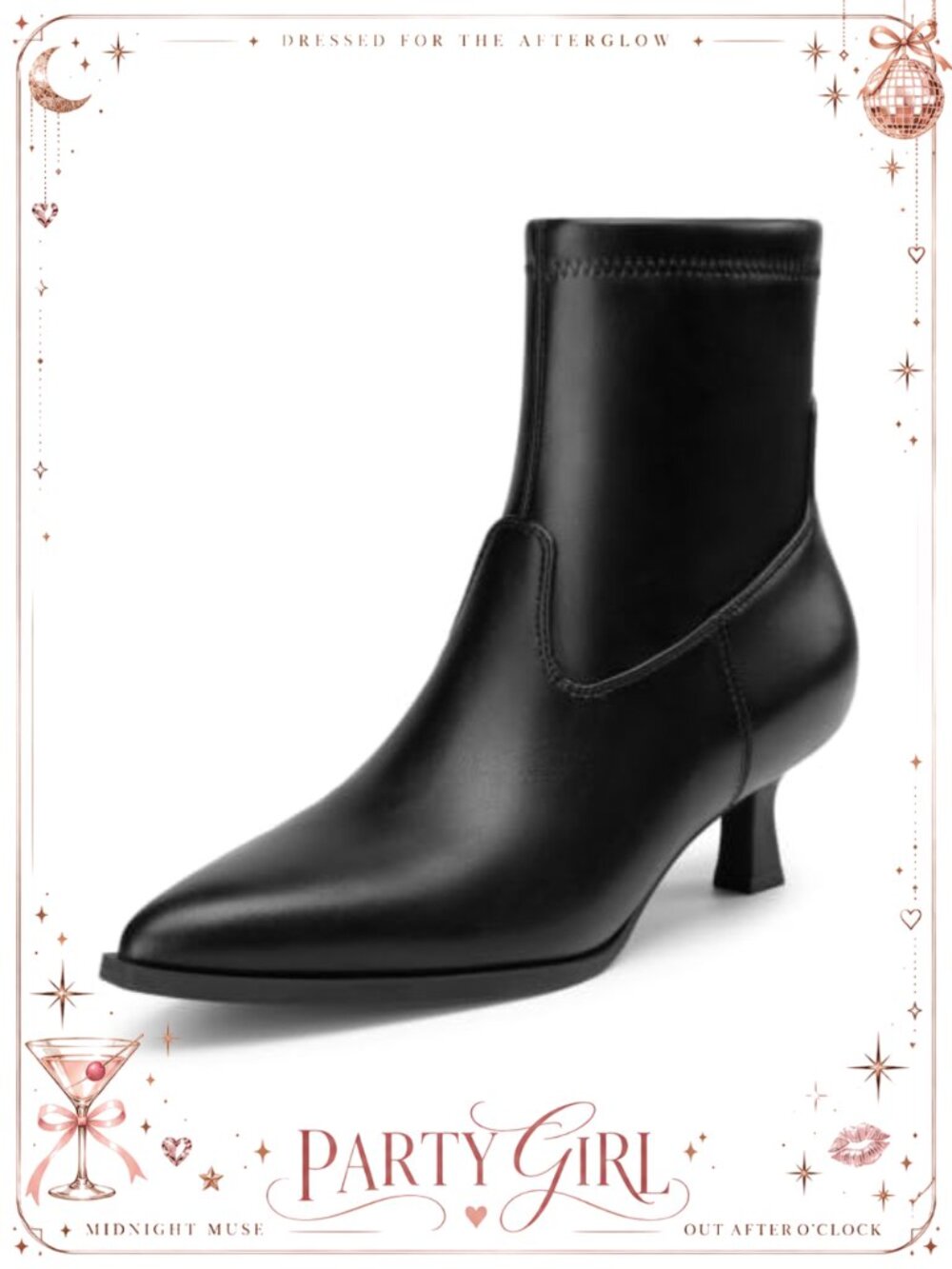 Kitten Heel Pointed Toe Faux Leather Ankle Boots Side Zip